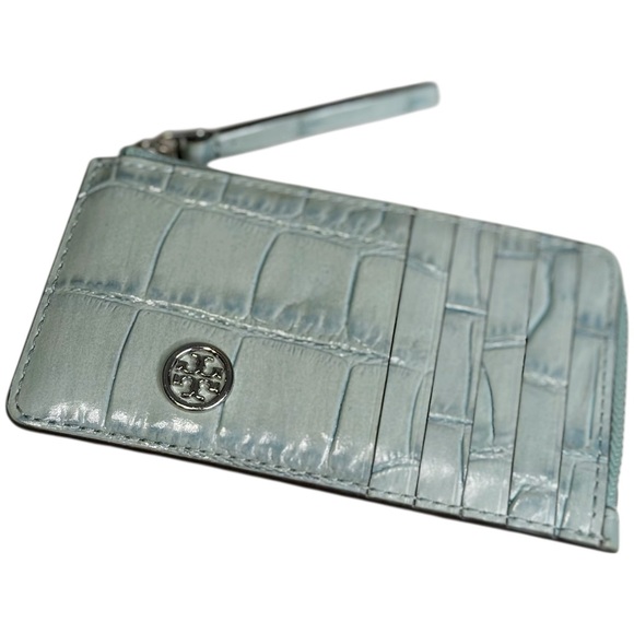 TORY BURCH Robinson Croc-Embossed Leather Top-Zip Card Case - Picture 4 of 6